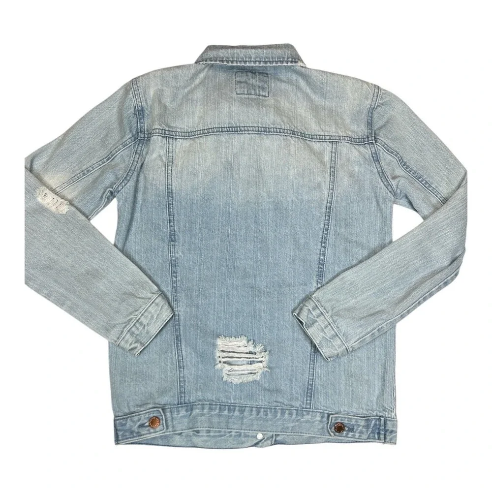 Forever 21‎ Denim Jacket Girls 13/14 Light Blue Excellent Distressed Jean Coat